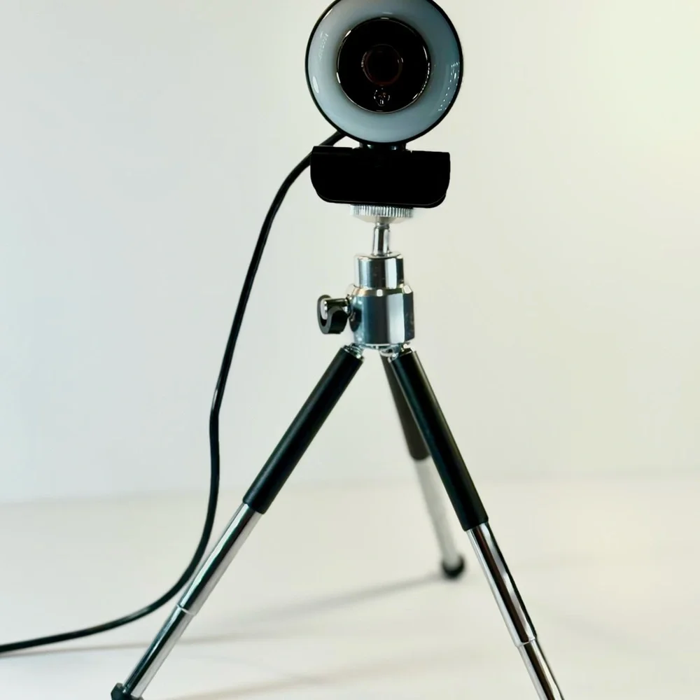 High-Definition Black and Silver Webcam with Tripod